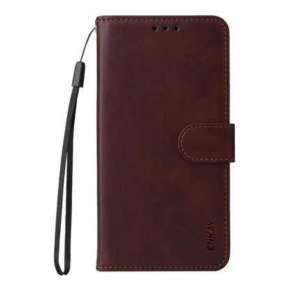 For Honor 400 Pro Global ENKAY Card Wallet Calf Texture Leather Phone Case with Full Glue Coverage Soft Hydrogel Film(Brown)