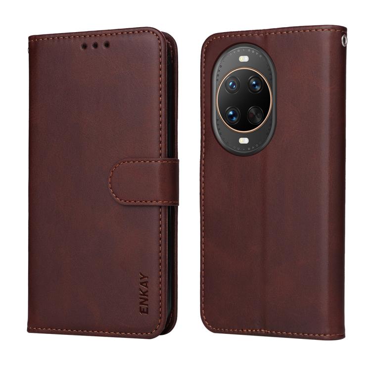 For Huawei nova 14 Ultra ENKAY Card Wallet Calf Texture Leather Phone Case with Full Glue Coverage Soft Hydrogel Film(Pink)