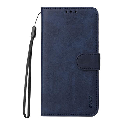 Pour Huawei nova 14 Ultra ENKAY Étui de téléphone en cuir grainé avec porte-cartes et film souple en hydrogel à couverture complète (bleu)