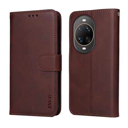 Pour Huawei nova 14 Ultra ENKAY Étui de téléphone en cuir grainé avec porte-cartes et film souple en hydrogel à couverture complète (bleu)