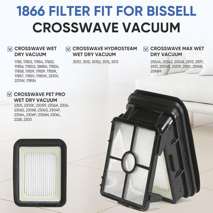 2pcs JUNSUNMAY Replacement Filters for Bissell Crosswave Wet Dry Vacuums 3888A / 1785A / 2306A