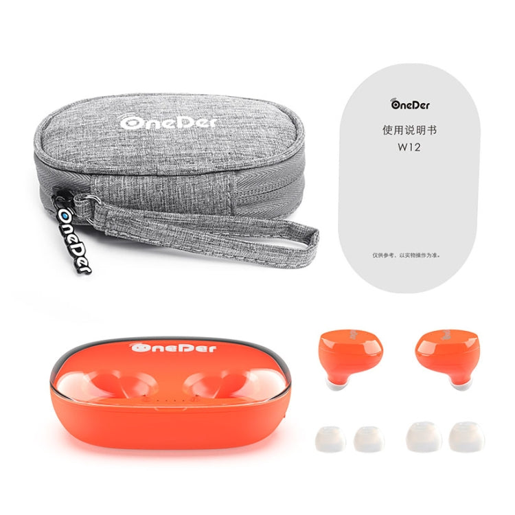 OneDer W12 Wireless Earphone with Waterproof IPX5 HD Stereo Sound TWS Bluetooth Earphone(Orange)