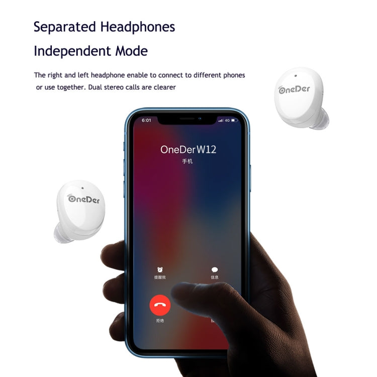OneDer W12 Wireless Earphone with Waterproof IPX5 HD Stereo Sound TWS Bluetooth Earphone(Orange)