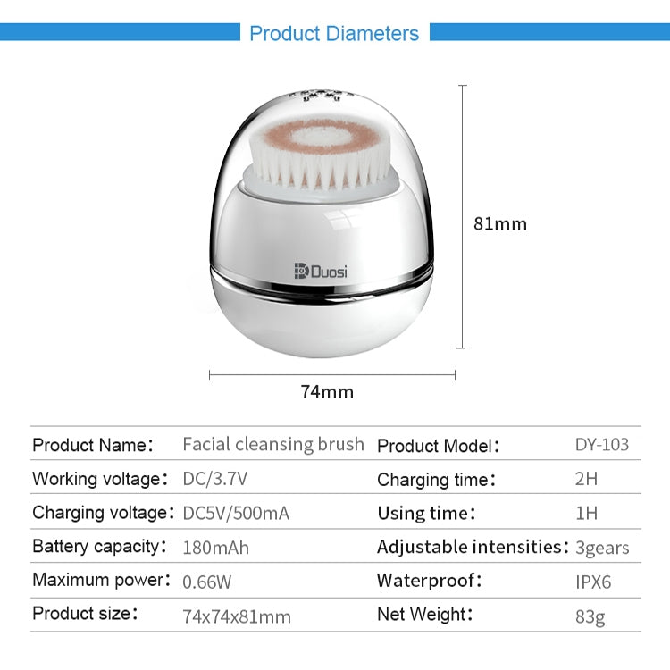 Duosi DY-103 Brosse Nettoyante Électrique Visage Rechargeable USB Étanche Nettoyant Pores Profonds Masseur Exfoliant Élimine l'Huile et les Points Noirs
