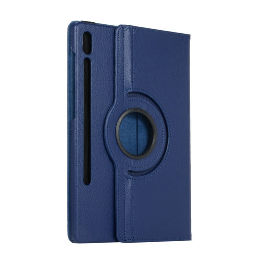 Étui en cuir texturé Litchi rotatif à 360 degrés ENKAY avec support pour Samsung Galaxy Tab S6 10,5 T860 / T865 (Bleu foncé)