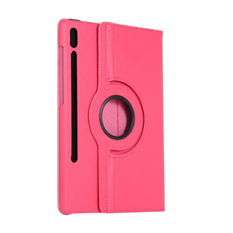 Étui en cuir texturé Lichi à rotation à 360 degrés ENKAY avec support pour Samsung Galaxy Tab S6 10.5 T860 / T865 (Rose Rouge)