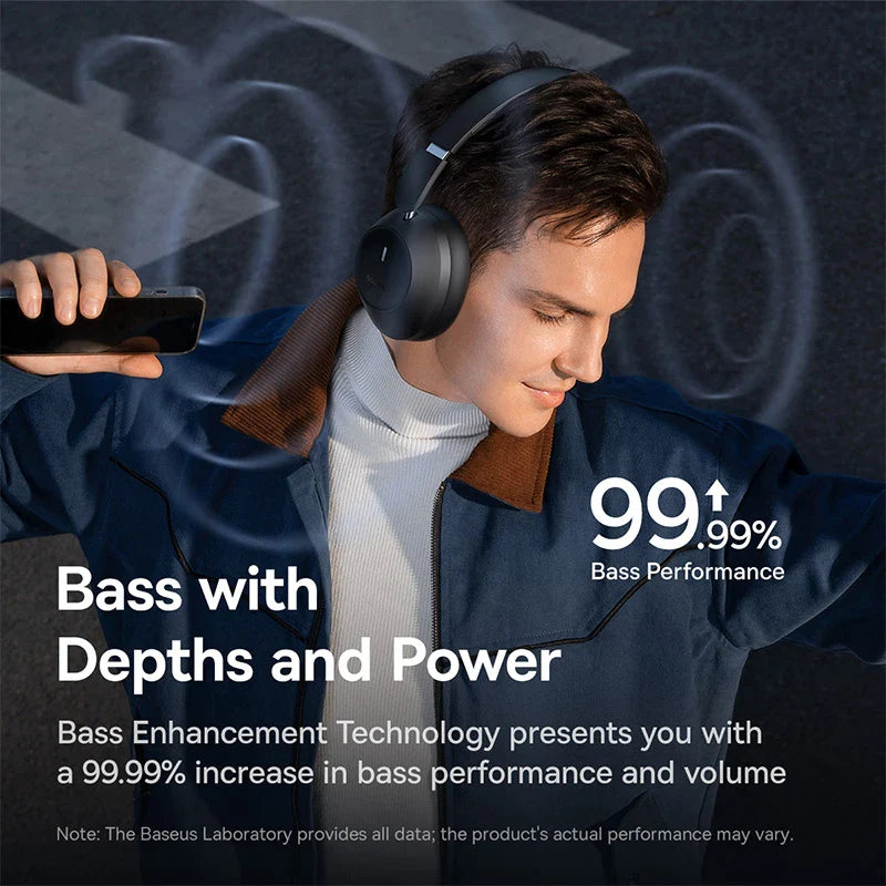 Casque Bluetooth sans fil Baseus Bass 30 Max – Bluetooth 5.3 – Écouteurs supra-auriculaires à diaphragme de 40 mm avec basses renforcées et latence ultra-faible – Autonomie 50h