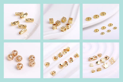 18K Gold Plated Separators For Bead,Spacers Beads For Jewelry Making,Brass Metal Round Beads,DIY Bracelets/Necklace Accessories