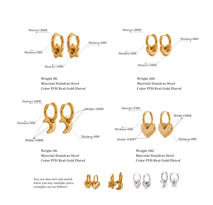 Yhpup Star Moon Heart Pendant Drop Hoop Huggie Earrings 18k Gold Plated Trendy Waterproof Stainless Steel Fashion Charm Jewelry