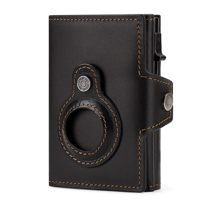 Anti-scan Magnet Credit Card Holder Wallet Genuine Leather Automatic Pop Out Aluminum Smart Wallets Luxury AirTag Purse Set