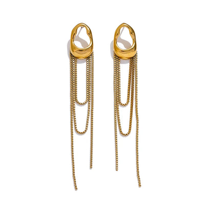 Yhpup 316L Stainless Steel Geometric Tassel Chain Drop Dangle Earrings for Women Temperament Popular Waterproof Jewelry Gift