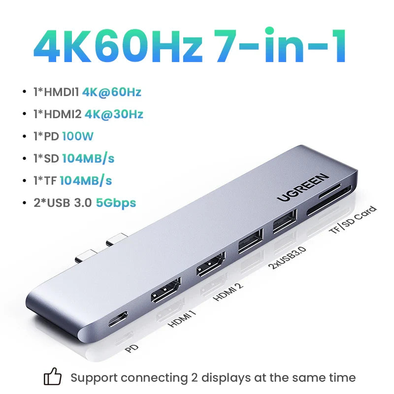 UGREEN Hub USB C 6-en-2 Type-C vers Thunderbolt 3 4K HDMI USB3.0 Adaptateur SD&TF pour MacBook Pro Air Station d'accueil Répartiteur USB-C