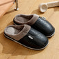 Pantoufles d'intérieur en cuir PU grandes tailles pour hommes, imperméables, plates, en fourrure, pour l'hiver, en coton, pour la chambre à coucher