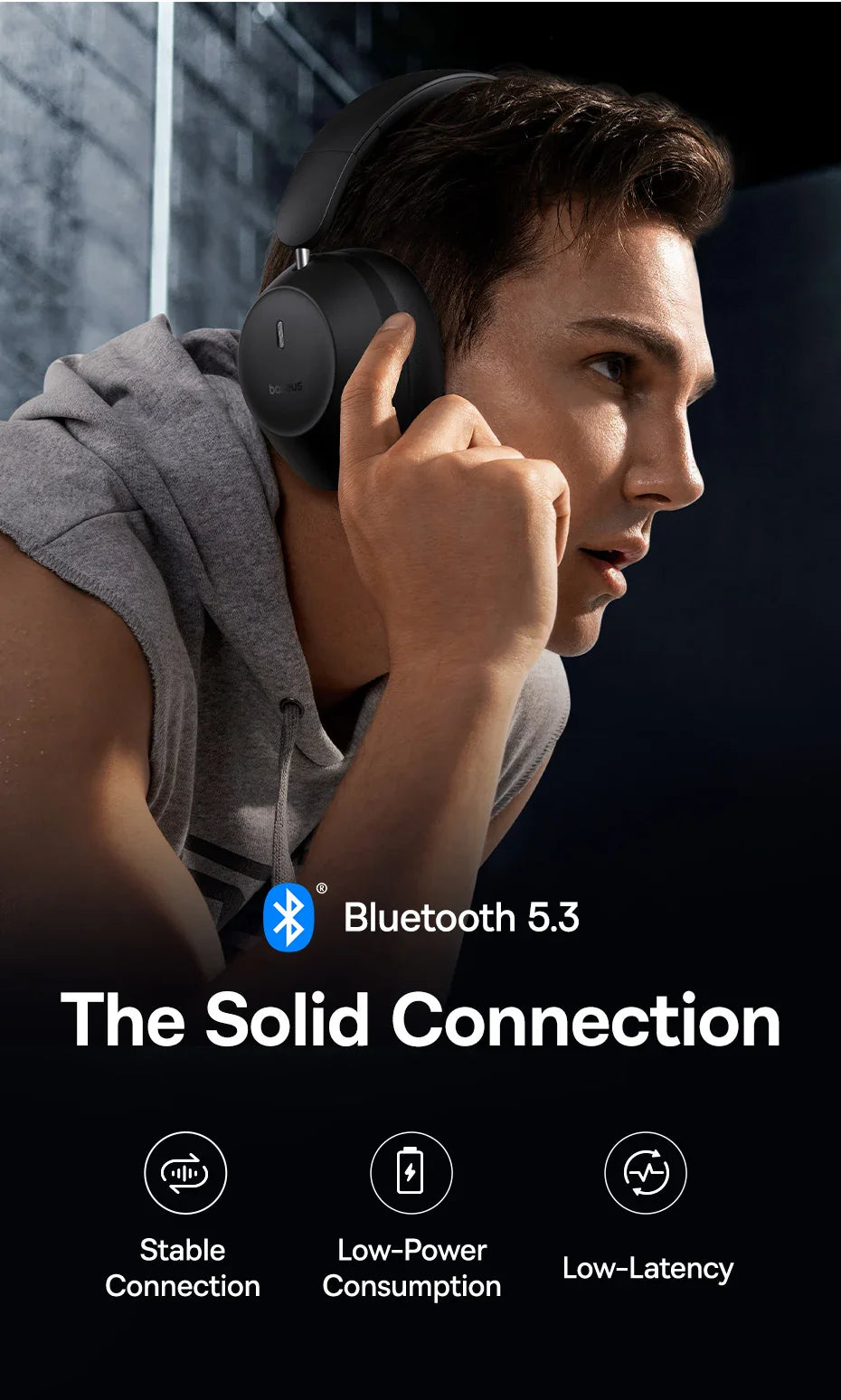 Casque Bluetooth sans fil Baseus Bass 30 Max – Bluetooth 5.3 – Écouteurs supra-auriculaires à diaphragme de 40 mm avec basses renforcées et latence ultra-faible – Autonomie 50h