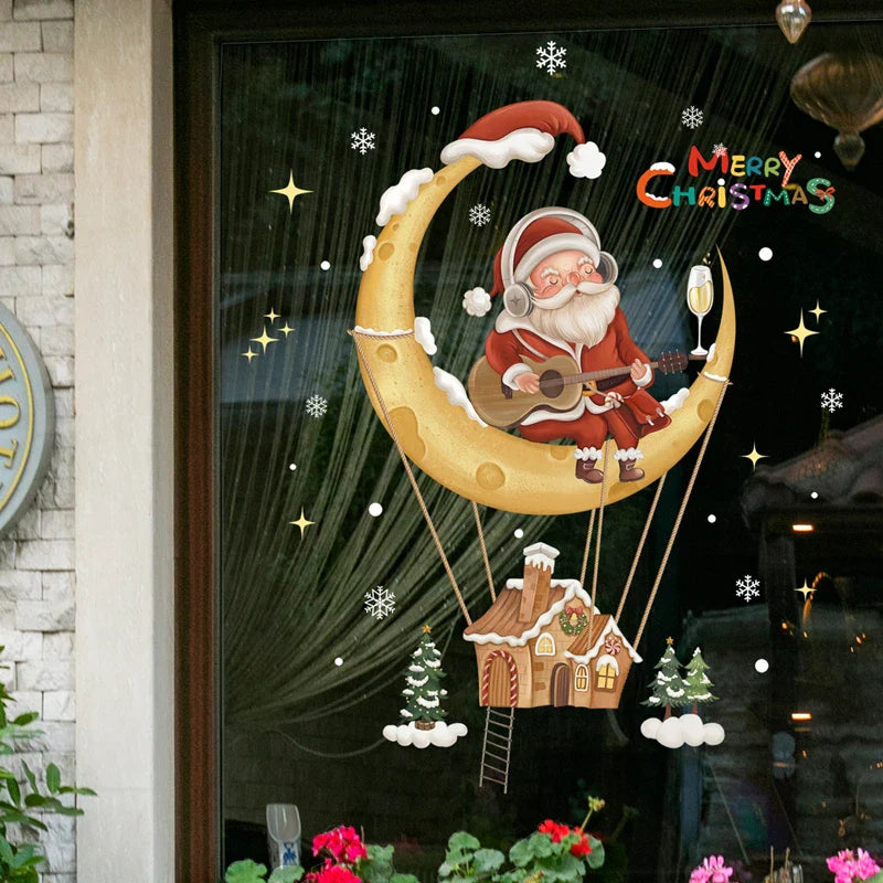 2024 Christmas Window Stickers Santa Claus Xmas Tree Cartoon Glass Decal Merry Christmas New Year Holiday Decorations for Home