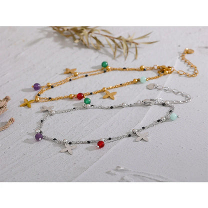 Yhpup Colorful Natural Stone Bead Flower Chain Stainless Steel Beach Anklet for Women Exquisite Summer Jewelry Bijoux Femme