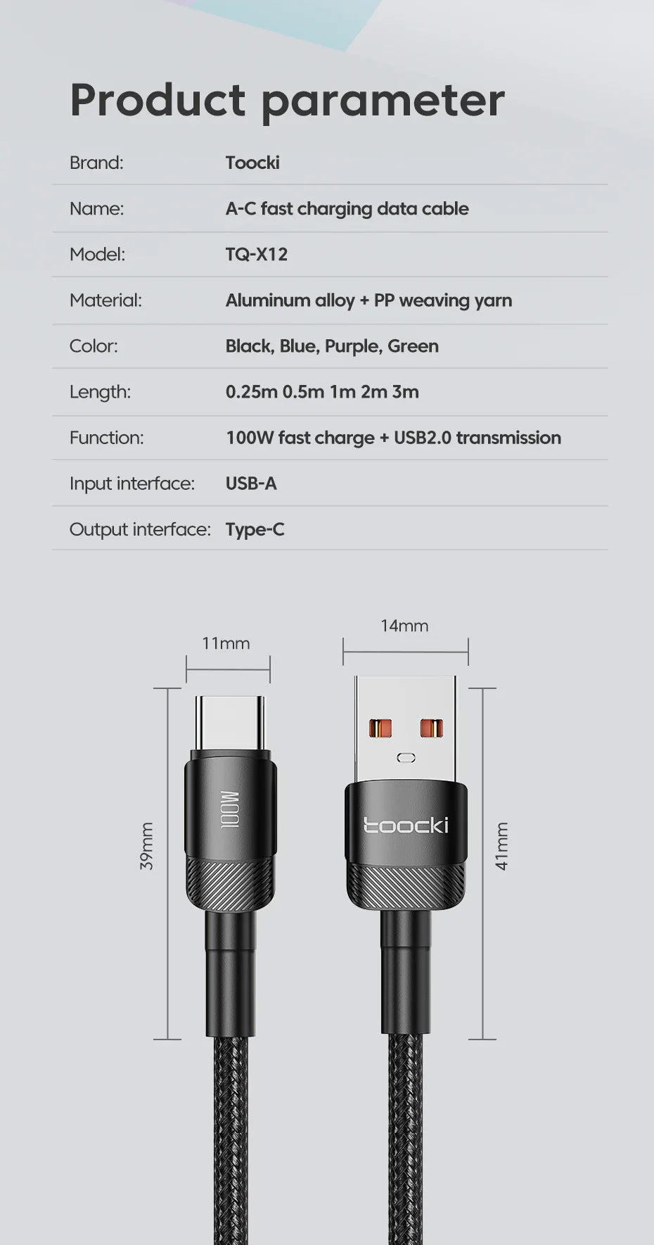 Toocki USB Type C Cable 100W Fast Charging 6A Type C Cable for Xiaomi Huawei P30 P40 Samsung POCO Realme Oneplus Data Wire