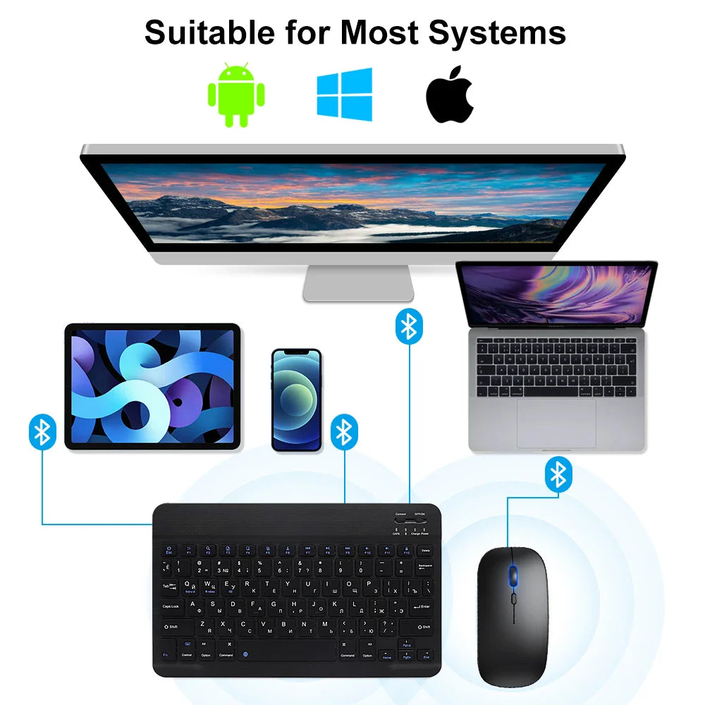 EMTRA Clavier et souris Bluetooth rétroéclairés pour iOS, Android, Windows, iPad, clavier portugais, clavier espagnol