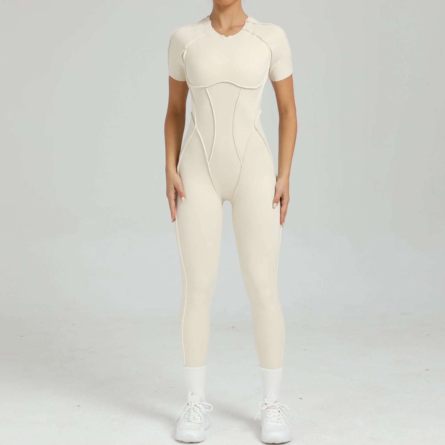 Women's One-Piece Suit Zipper Short Sleeve Gym Push Up Workout Clothes Fitness Short Bodysuit Sportswear Jumpsuits