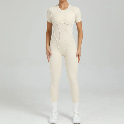 Women's One-Piece Suit Zipper Short Sleeve Gym Push Up Workout Clothes Fitness Short Bodysuit Sportswear Jumpsuits
