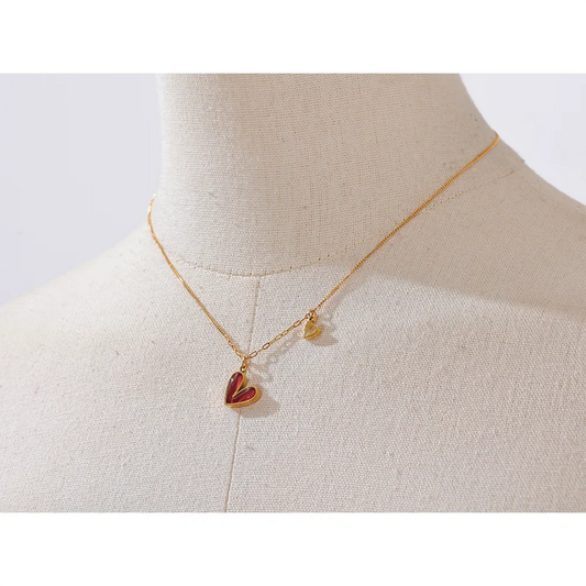 Yhpup Red Enamel White Natural Shell Stainless Steel Heart Pendant Necklace Trendy Exquisite Jewelry Attractive Accessories