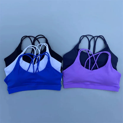 Soutien-gorge de sport uni doux haute résistance pour femme – Haut de sport serré pour entraînement complet, gym, yoga, sous-vêtement serré avec coussinet de poitrine