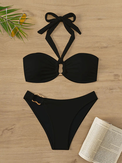 "2025 Sexy Bandeau Push-Up Bikini Set - Brazilian Thong Swimwear for Women"