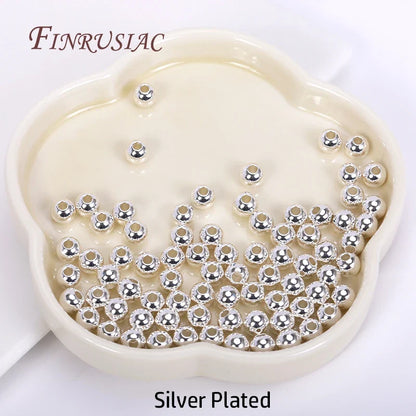 18K Gold Plated Separators For Bead,Spacers Beads For Jewelry Making,Brass Metal Round Beads,DIY Bracelets/Necklace Accessories