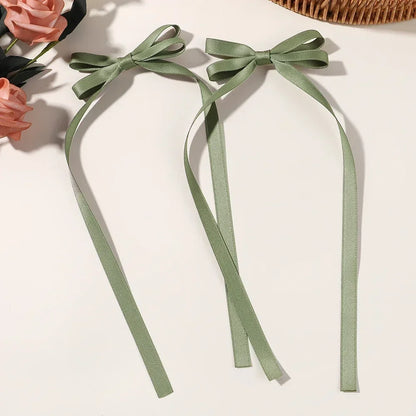 2pcs 2024 New Cute Ribbon Bow Headband Long Tassel Hair Clip Women's Hair Accessories Girls Party Headwear Side Clips Wholesale