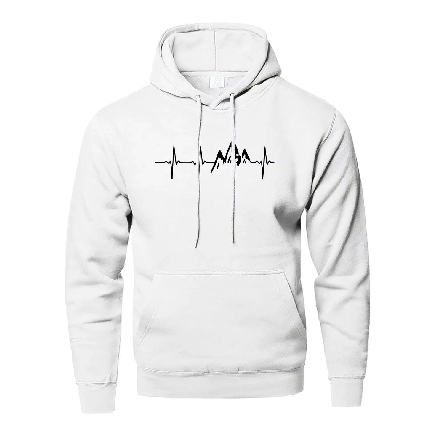 Mountain Heartbeat Hoodies for Man Sweatshirt Autumn Long Sleeve Hooded Sweatshirt Hoodie Black Gray Sportswear