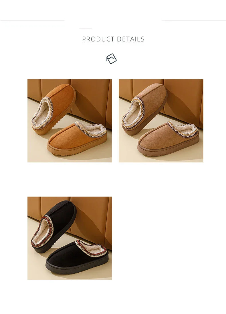Chaussons d'intérieur bohèmes d'hiver en peluche avec conception antidérapante et chaude pour des pieds confortables