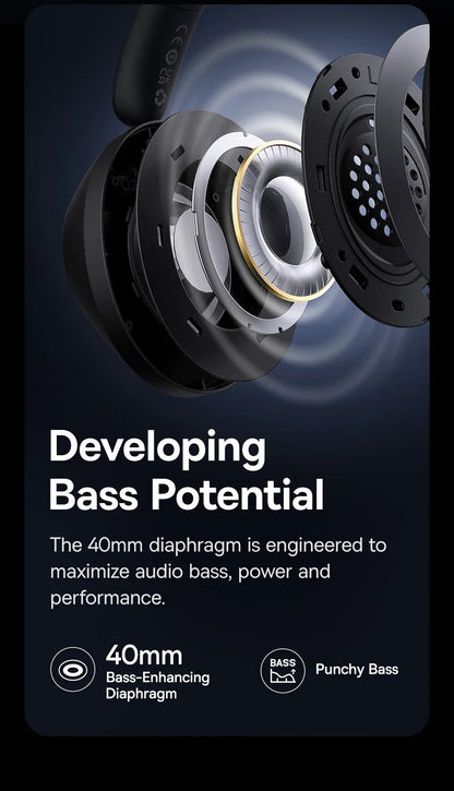Casque Bluetooth sans fil Baseus Bass 30 Max – Bluetooth 5.3 – Écouteurs supra-auriculaires à diaphragme de 40 mm avec basses renforcées et latence ultra-faible – Autonomie 50h
