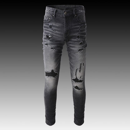 Jeans destroy homme slim fit noir gris élastique streetwear fashion rétro