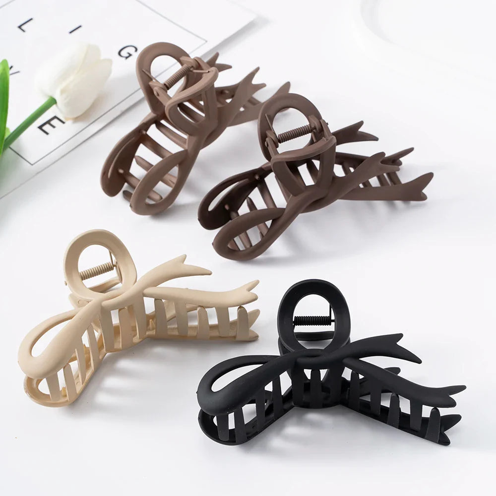 13CM Matte Hair Clips Vintage Ribbon Bow Hair Claws Crab Headwear Hairpins Shark Ponytail For Women Hair Accessories Barrettes