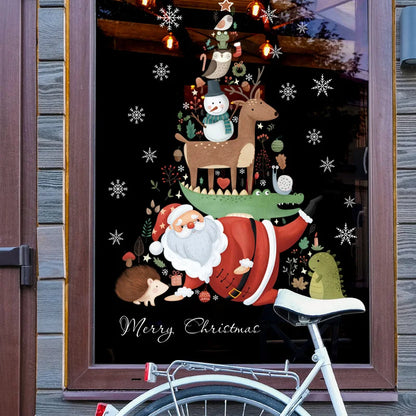 2024 Christmas Window Stickers Santa Claus Xmas Tree Cartoon Glass Decal Merry Christmas New Year Holiday Decorations for Home