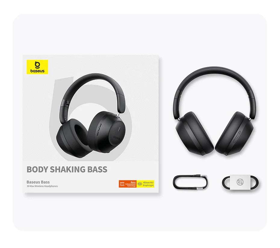 Casque Bluetooth sans fil Baseus Bass 30 Max – Bluetooth 5.3 – Écouteurs supra-auriculaires à diaphragme de 40 mm avec basses renforcées et latence ultra-faible – Autonomie 50h