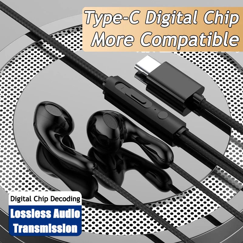 Wired Earphone 3.5mm AUX/Type C HiFi Surround Heavy Bass With MIC In-Ear Game Music Headsets For Samsung Huawei Xiaomi iPad PC