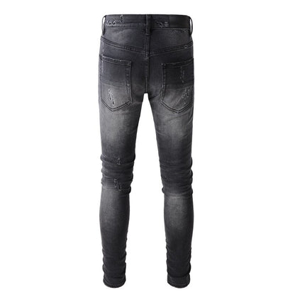 Jeans destroy homme slim fit noir gris élastique streetwear fashion rétro