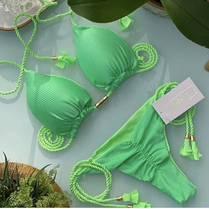 Adjustable Bandage Bikini Set 2023 Swimwear Swimsuit Woman Sexy Bathing Suits Solid Bikinis Triangle Female Summer Beachwear