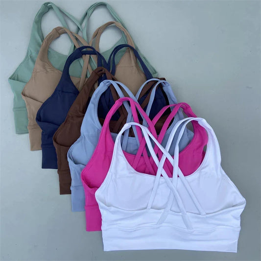 Soutien-gorge de sport uni pour femme, brassière de gym et yoga, haut athlétique ajusté avec coussinets de poitrine, haute qualité antichoc