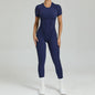 Women's One-Piece Suit Zipper Short Sleeve Gym Push Up Workout Clothes Fitness Short Bodysuit Sportswear Jumpsuits