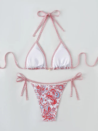 2025 Halter String Triangle Two Piece Bikini Women Swimwear Female Swimsuit Bathers Bathing Swimming Suit Beachwear Summer