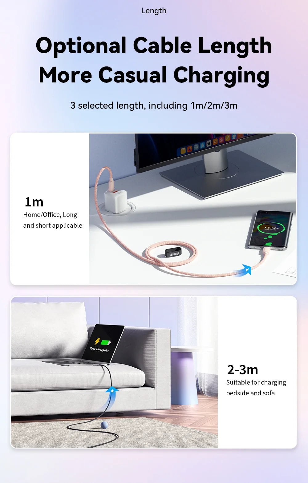 Essager 100W USB Type C To USB C Cable 5A PD Fast Charging Cable Type C Wire For Xiaomi Samsung Huawei Oppo Oneplus Macbook iPad