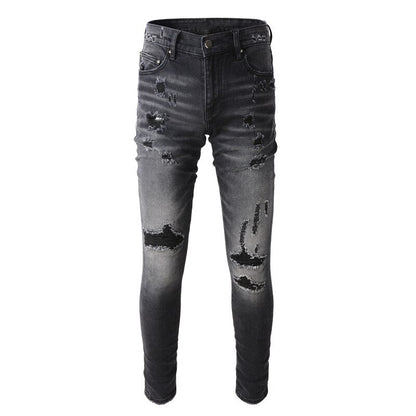 Jeans destroy homme slim fit noir gris élastique streetwear fashion rétro