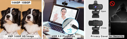 FIFINE 1440p Full HD PC Webcam with Microphone, tripod, for USB Desktop & Laptop,Live Streaming Webcam for Video Calling-K420