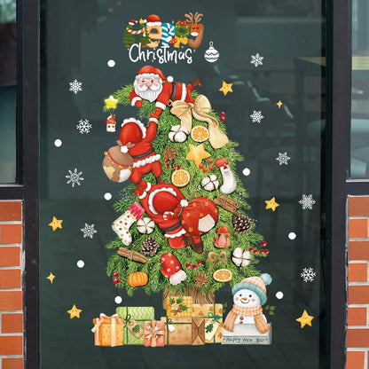 2024 Christmas Window Stickers Santa Claus Xmas Tree Cartoon Glass Decal Merry Christmas New Year Holiday Decorations for Home