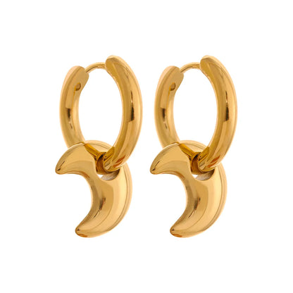 Yhpup Star Moon Heart Pendant Drop Hoop Huggie Earrings 18k Gold Plated Trendy Waterproof Stainless Steel Fashion Charm Jewelry