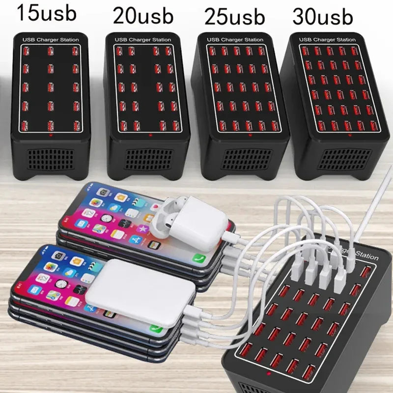 Chargeur USB 10 15 20 25 30 Ports HUB 150W Station de charge rapide universelle murale de bureau pour adaptateur secteur de téléphone portable