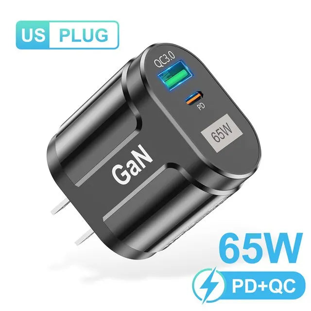USLION 65W GaN USB C Charger Quick Charge Korea EU US Plug PD USB-C TypeC Fast USB Charger For iPhone 14 Xiaomi Samsung Macbook