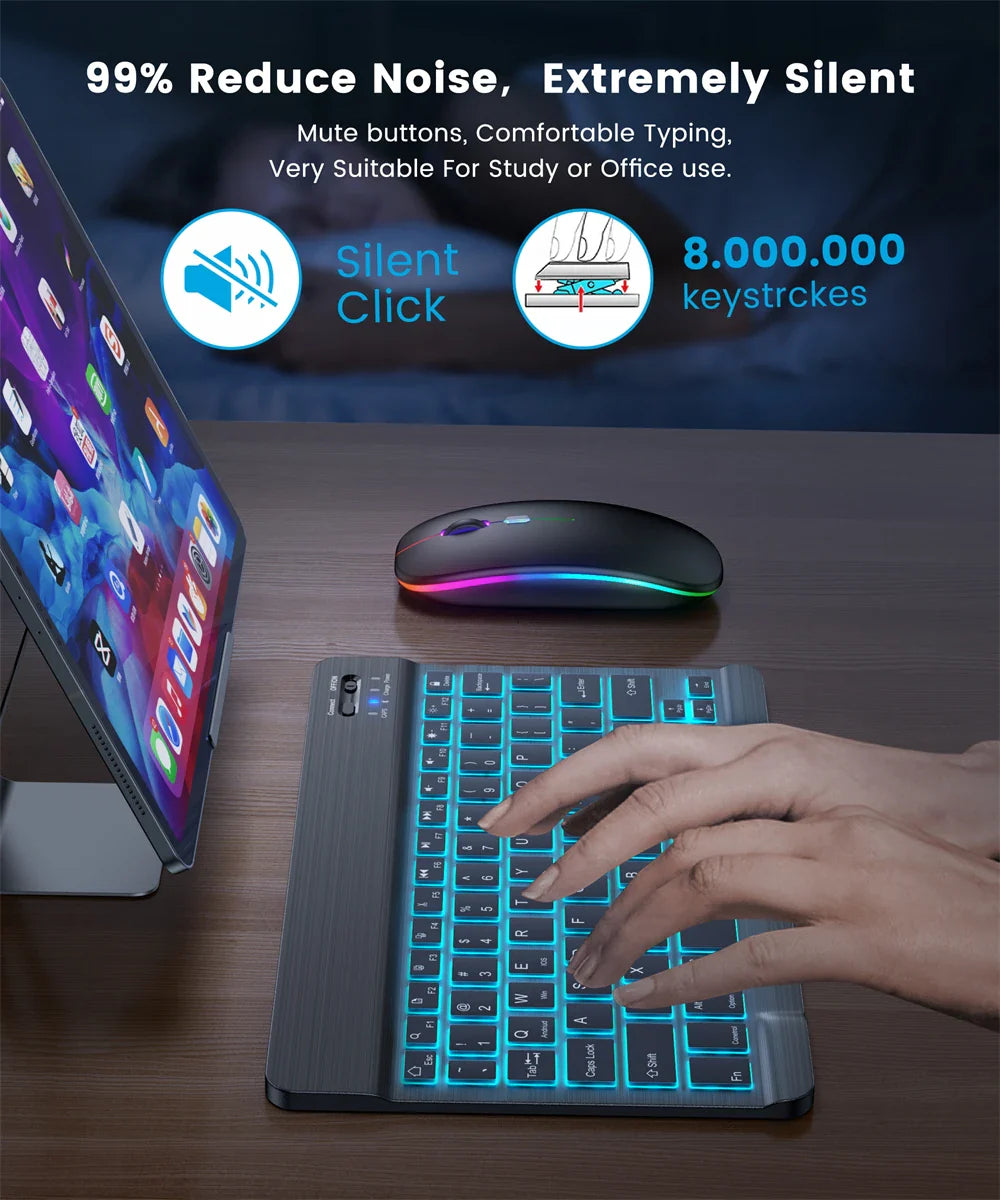 EMTRA Clavier et souris Bluetooth rétroéclairés pour iOS, Android, Windows, iPad, clavier portugais, clavier espagnol
